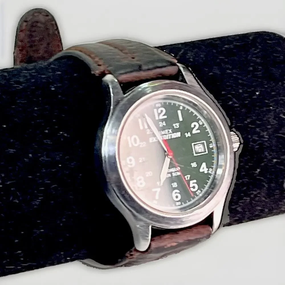 Timex Expedition Mens Watch 36mm Green Dial Leather Indiglo Date *Needs Battery
